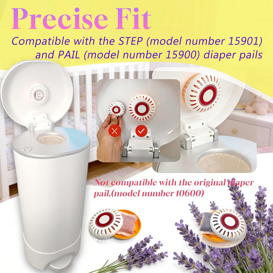 PurifyLogix 12 PCS Diaper Pail Deodorizers for Munchkin Step and Pail Diaper Pails, Activated Carbon Refills for Arm & Hammer Puck Baking Soda Cartridge (3.5"), 6* Lavender & 6* Peach Flavor