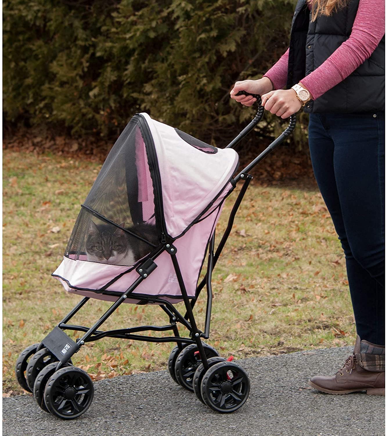 Pet Gear Travel Lite Plus Stroller, Compact, Easy Fold, No Assembly Required, Large Wheels for Cats and Dogs up to 15 pounds, Light Pink