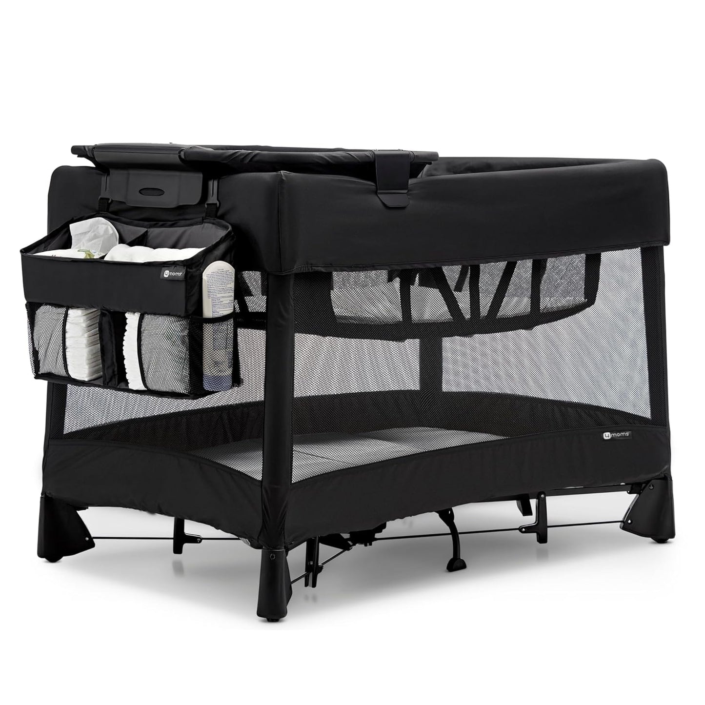 4moms Breeze Playard Diaper Caddy, Storage for Diapers, Baby Wipes, and Organization, Black
