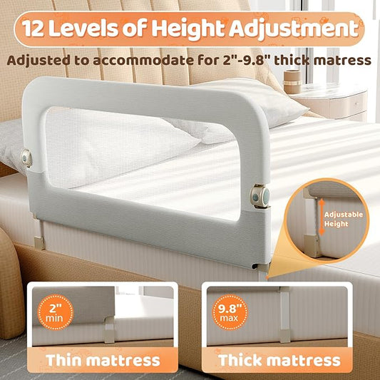 omzer Bed Guard Rail for Toddlers - 32inch Folding up & Adjustable Heights Baby Bed Safety Rails - Portable Toddler Bed Barrier Railing Guard for Kids Twin, Bunk, Queen, Full Size Bed