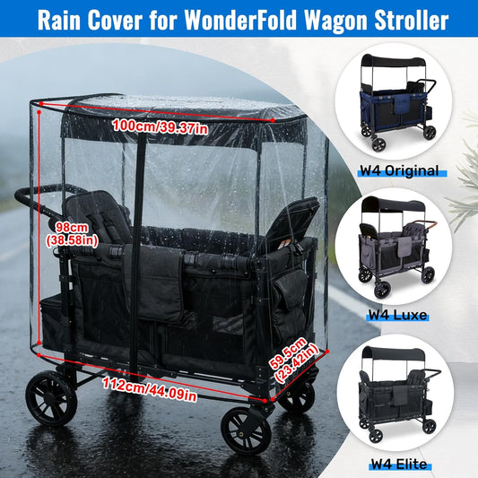 Rain Cover for WonderFold W4 Wagon Original,Elite, Luxe – Waterproof & Windproof Stroller Accessories – Full Coverage Clear Shield with Side Zipper