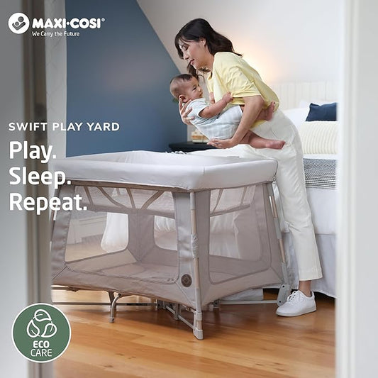 Maxi-Cosi Swift Baby Playard with Mat, Baby Playpen, Play Yard with Bassinet, Portable Playpen for Babies and Toddlers, Truffle