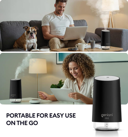 GENIANI Portable Cool Mist Humidifiers for Bedroom & Office - Ultrasonic Humidifier for Home, Baby, Small Room with Auto Shut Off, 250ML Easy to Clean Water Tank