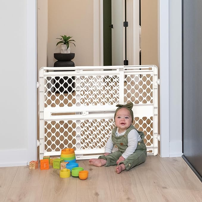 Toddleroo by North States - Renew 100% Recycled Plastic Baby Gate for Doorway; Sturdy for Indoor & Outdoor Use: Pressure Mounted, No Drill Gate; Made in USA; 26" to 42" Wide, 26" Tall; Pure White