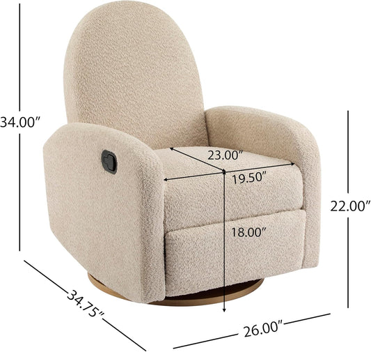 Merax Boucle 360 Swivel & Glider Recliner Chair, Soft Bedroom Sofa Chair with with Thicker Seat Cushion, Modern Home Theater Seating for Living Room Almond