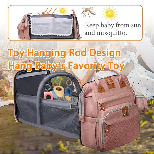 Astro alan Baby Diaper Bags with Changing Station, Waterproof Diaper Bag Backpack for Moms Dads with USB Charging Port, Baby Shower Gifts, Large Capacity diaper backpack, Pink