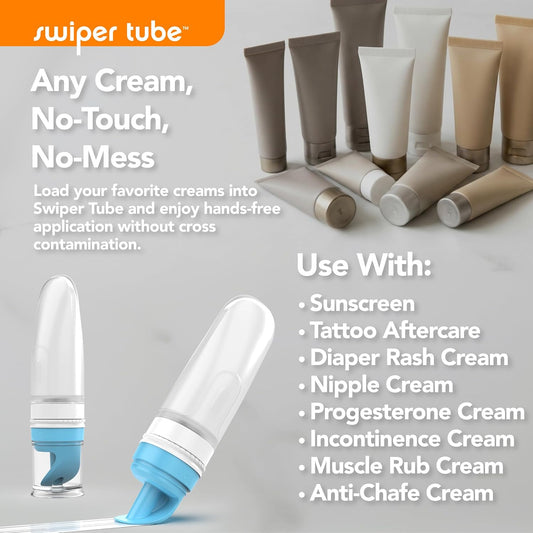 Eli & Ali Swiper Tube - No-Touch Cream Applicator with Refillable Silicone Cream Dispenser for Sunscreen, Diaper Rash, Tattoo Aftercare, Nipple, Progesterone & More - TSA Friendly - Blue, 1 Pack