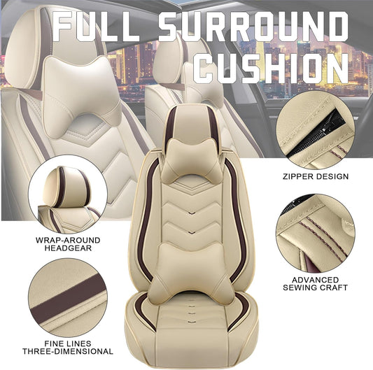CTDS Car Seat Covers for MINI Convertible 2013-2026, Stylish Sport Seat Covers, Premium Nappa Leather Car Seat Cover. Automobile Seat Covers Sets.(Luxury 5 Seats/Beige)