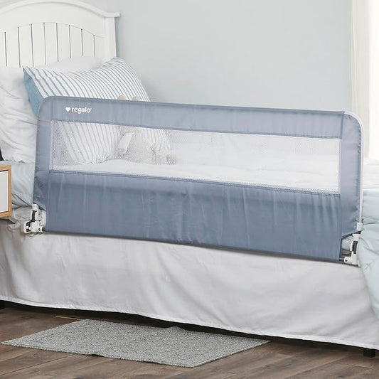Regalo Safety 54” Extra Long Hideaway Bed Rail Guard for Toddlers, Toddler Bed Rail with Reinforced Anchor Safety System, 20” Tall Bed Safety Rail, Fits Twin, Full & Queen Beds, Gray