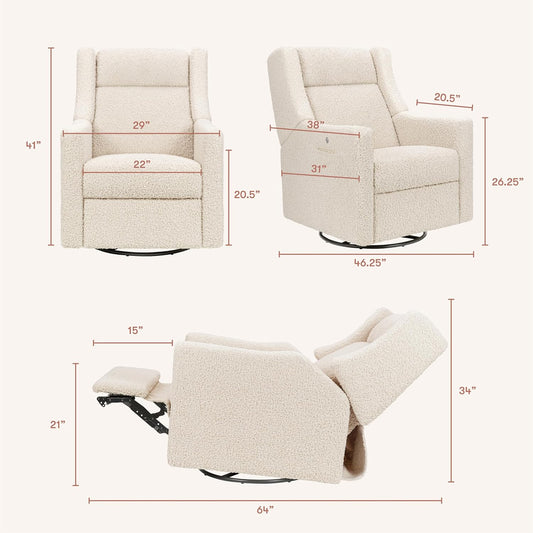 Babyletto Kiwi Deluxe Power Recliner and Swivel Glider with Heat and Massage in Almond Teddy Loop, Built-in USB Charging Port, Adjustable Headrest, Greenguard Gold, FSC and CertiPUR-US Certified