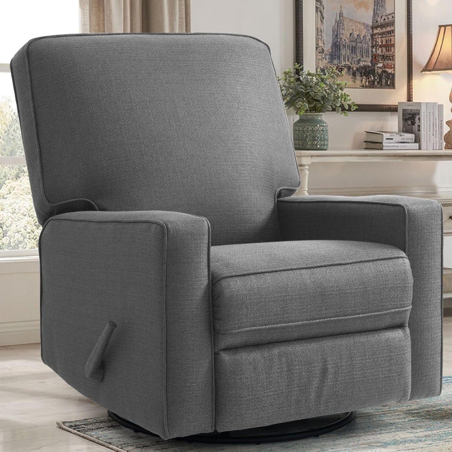 Harkawon Swivel Rocker Recliner Chair, Glider Rocker Recliner, Rocking Chair Nursery, Fabric Chair with High Back, Deep Seat, for Living Room, Bedroom, Beige