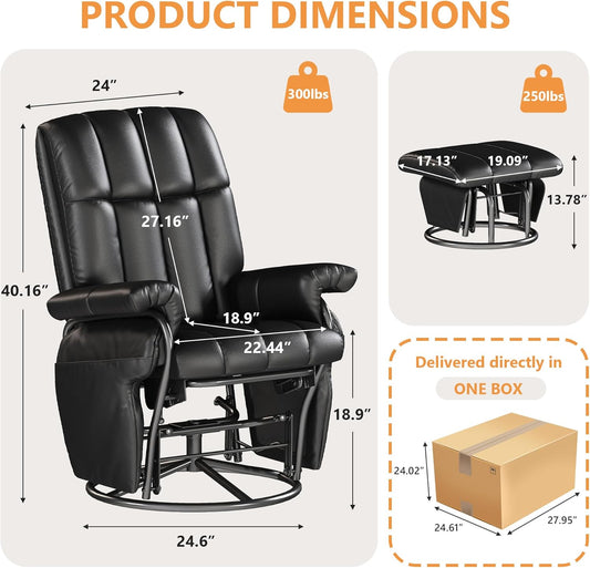 JIASTING 360° Swivel Recliner Chair with Ottoman & Double Side Pockets, Nursing Glider Rocking Recliner Chair, Gliding Chairs for Nursery, Living Room, Bedroom, Office (Gray)