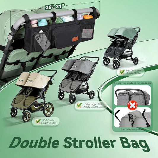 Guiseapue Universal Stroller Organizer with Cup Holder: Stroller Caddy Accessories with Detachable Phone Bag Fit for Uppababy, Non-Slip Straps, Walker Accessories, First Mothers Day Gifts for New Mom