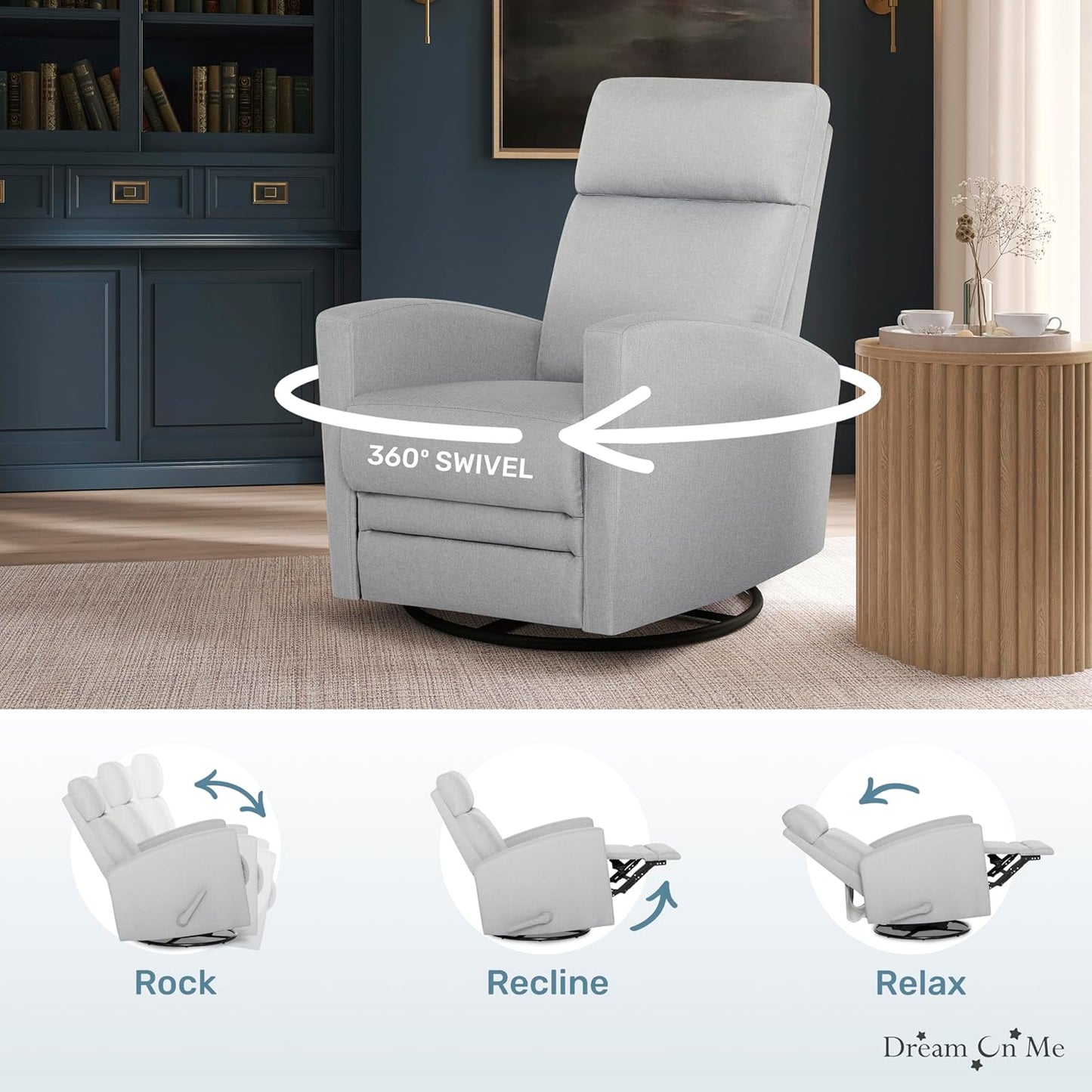 Dream On Me Chatham Basic Nursery Rocking Glider in Ecru, 360° Swivel Motion, FSC Certified, Greenguard Gold & JPMA Certified Nursery Glider, Three Rocking Modes Nursery Glider Recliner