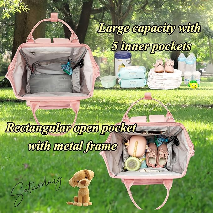 Diaper Bag Backpack for Dad and Mom with USB Charging Port Stroller Straps and Insulated Pocket,army military Travel Nappy Backpack for Daddy/Mommy (Pink)
