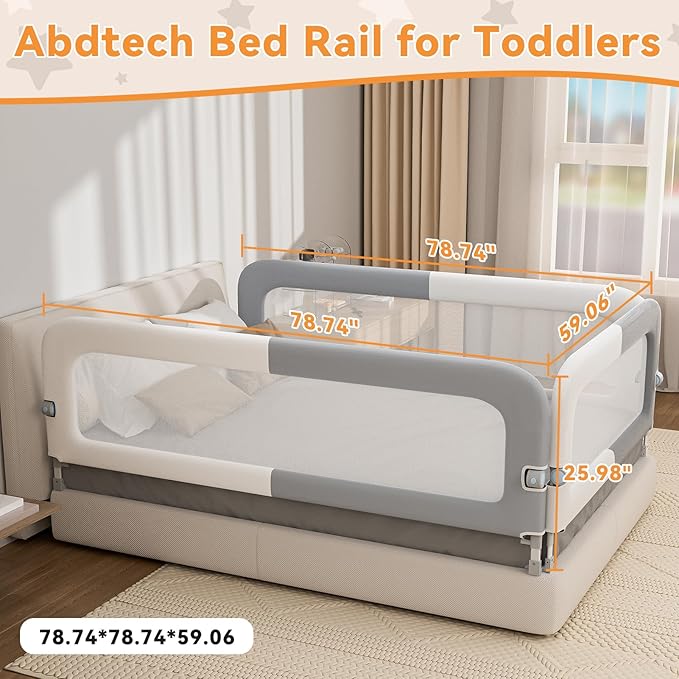 Bed Rail for Toddlers: Foldable & Stable - 78.74 x 78.74 x 59.06 Designed for Queen Size Beds - Bed Rail Guard with Steady U-Shape Base for Toddlers, Baby, Kids