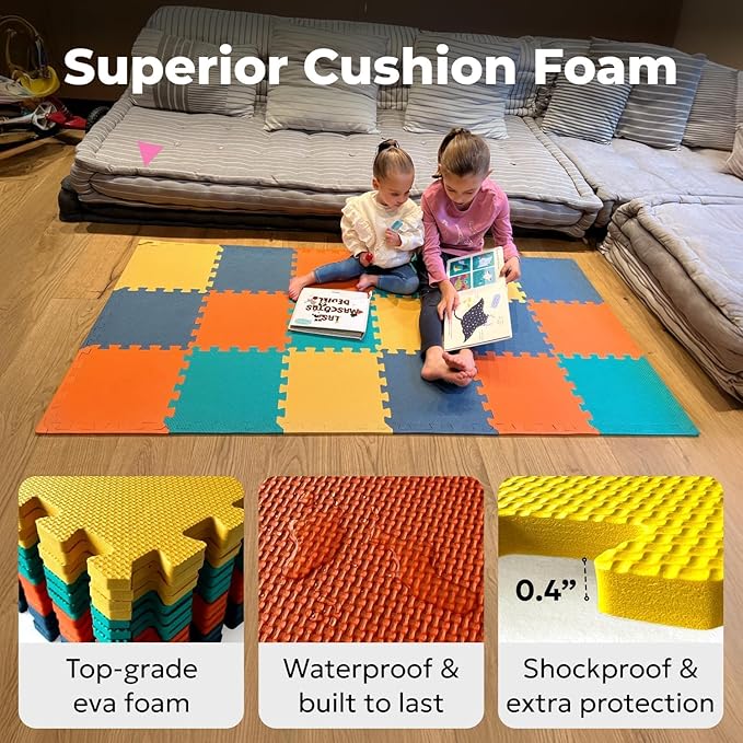 MioTetto Baby Play Mat, Soft Foam Floor Tiles for Kids. Adjustable Interlocking Foam Tiles, Fits with 50x50 Playpen Baby mat for Crawling & Development, Safe & Non-Toxic Playmat for Babies 6-12 Months