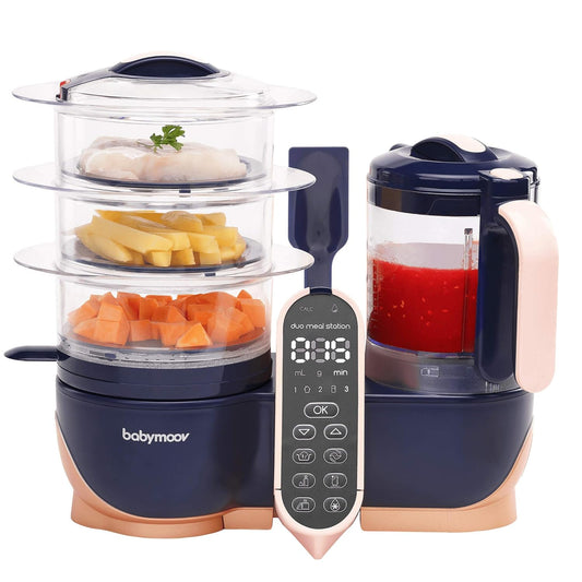 Babymoov Baby Food Maker & Storage Bundle – Duo Meal Station XL 6-in-1 Steamer Blender + 6 Glass Baby Food Jars