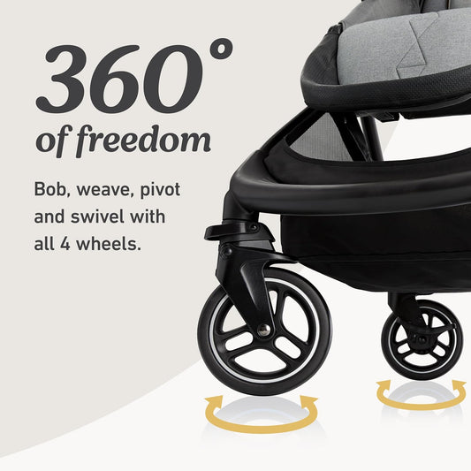 Graco Merge 360 Baby Stroller - Front and Rear 360-Degree Rotating Wheels Infant Stroller for Easy Gliding and Tight Turns, Quick 1-Button Push Folding Stroller, Great Gift for New Parents