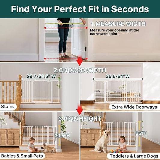 Cumbor 29.7–51.5" Extra Wide Baby Gate for Stairs, Pressure-Mounted Dog Gates for Doorways & Hallways, Auto-Close Walk-Through, No-Trip Design, Child Proof Safety, Dog/Pet Gate for Indoor Use, White