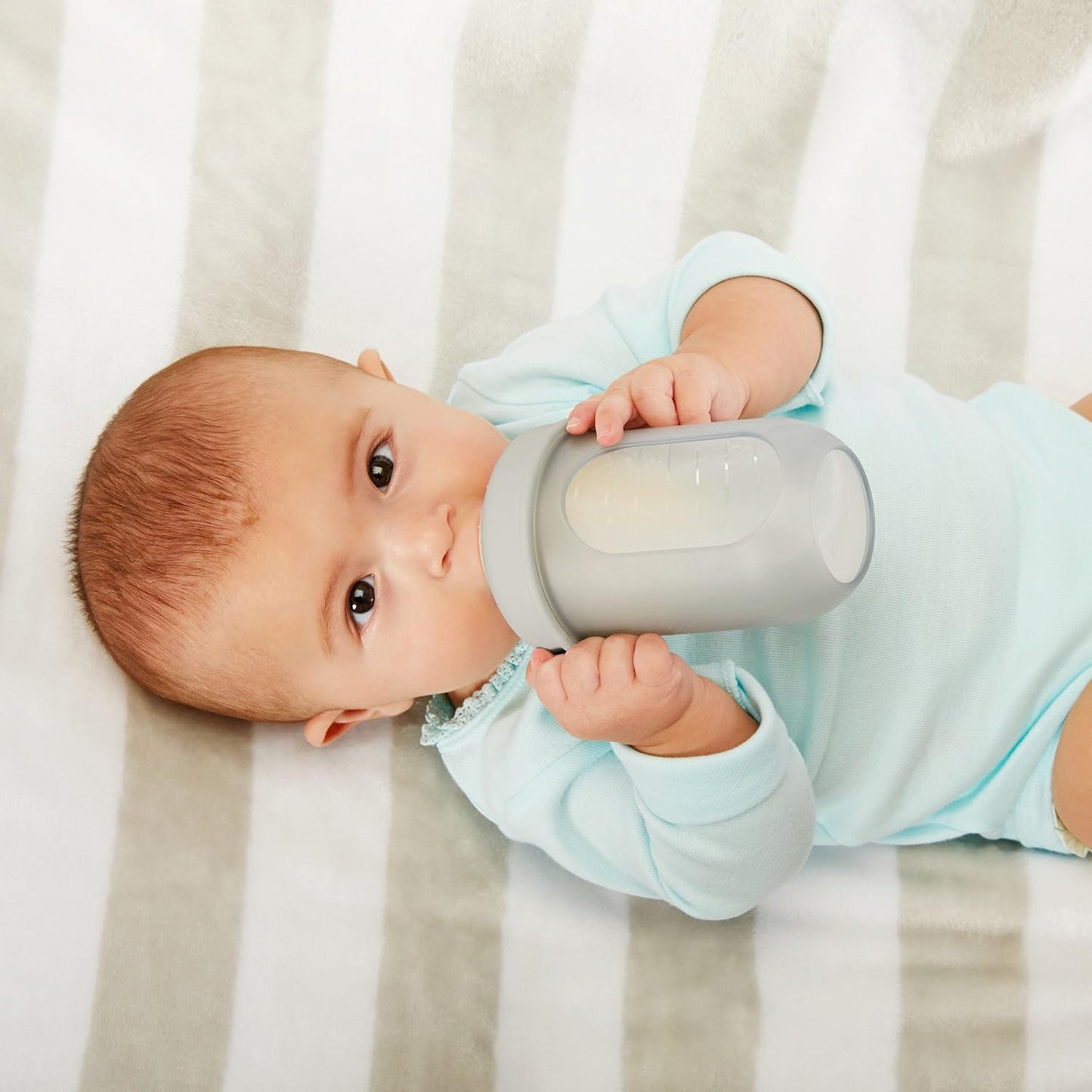 Boon Nursh Reusable Silicone Baby Bottle with Collapsible Silicone Pouch Design - Everyday Baby Essentials - Stage 2 Medium Flow Baby Bottles - Gray - 8 Oz