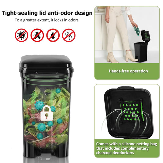 Dog Poop Trash Can & Portable Cat Litter Disposal, All-Black ABS Material, 5-Liter Trash Can with 20PCS Waste Bags.ABS-BK,US