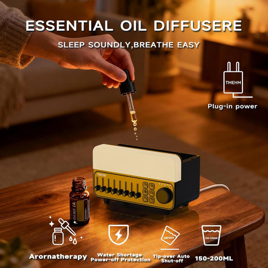 TMEHM 4-in-1 Sleep Sound Machine with White Noise & 8 Nature Sounds, Bluetooth Speaker, Night Light & Aroma Diffuser with Timer for Baby, Kids and Adults (Black)