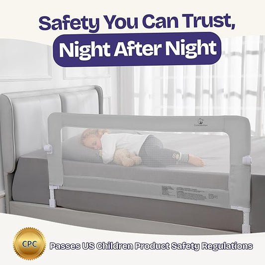 ComfyBumpy Premium Adjustable Bed Rail for Toddlers, Swing-Down Safety Guard, Height Adjusts 24.4"–32.3"H, Extra-Long 55.5", Sturdy Steel & Breathable Mesh, For Twin, Full, Queen & King, Gray, 1-Pack