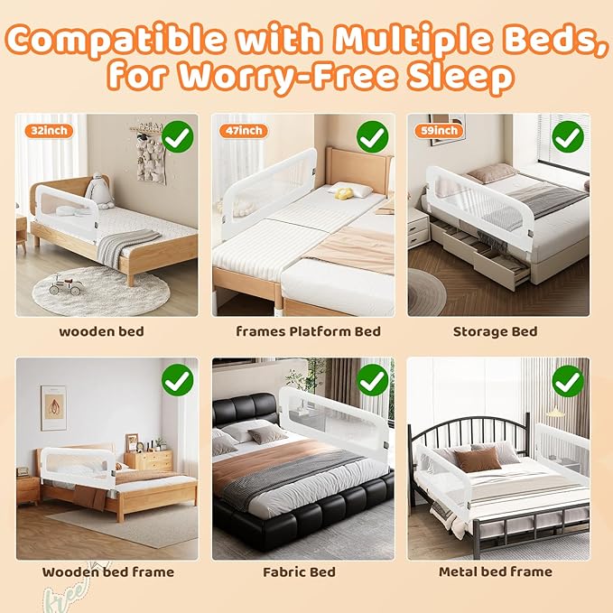 omzer Bed Guard Rail for Toddlers - 32inch Folding up & Adjustable Heights Baby Bed Safety Rails - Portable Toddler Bed Barrier Railing Guard for Kids Twin, Bunk, Queen, Full Size Bed