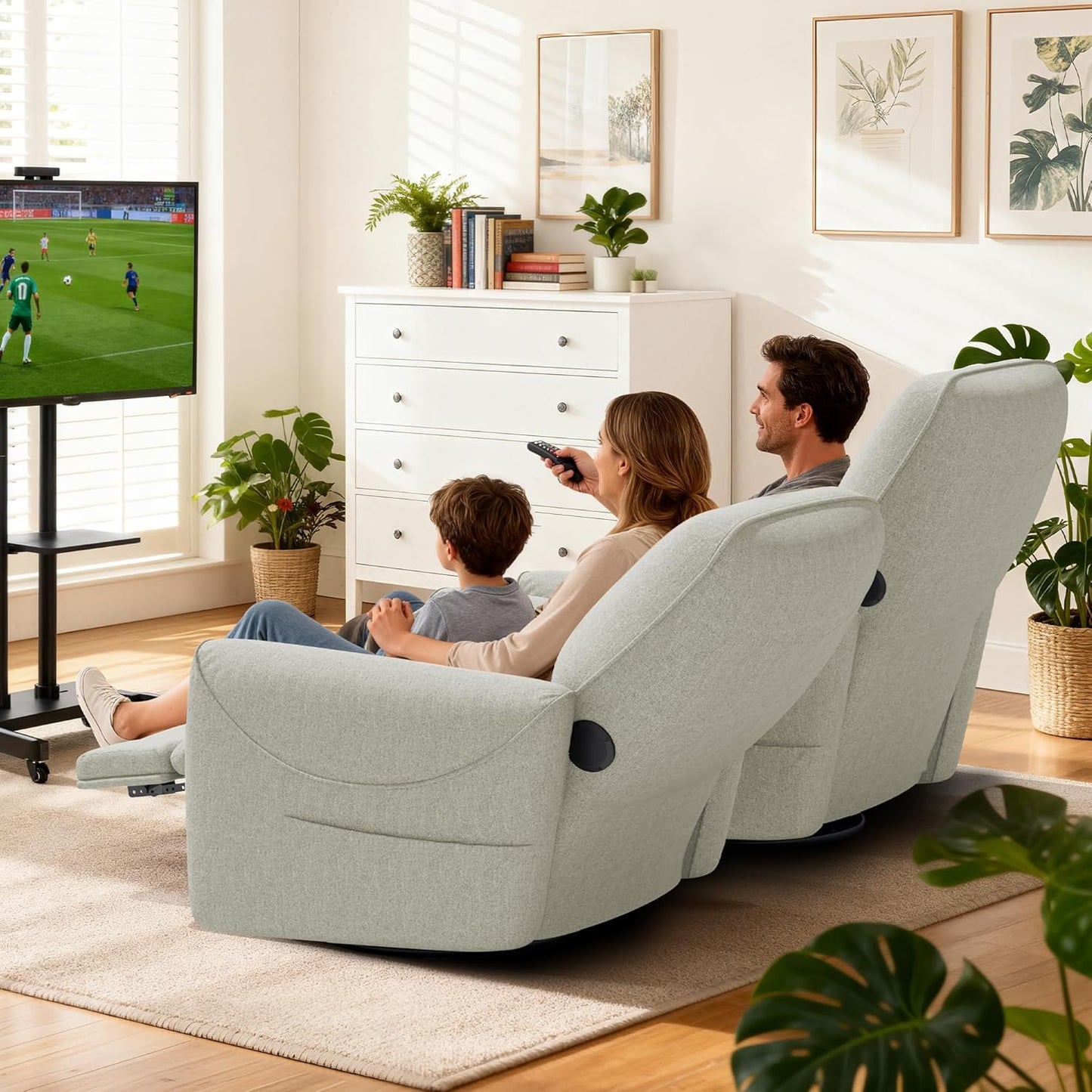 KINGYES Power Recliner Chair, 270° Swivel Glider, Living Room Recliner with USB-C Port, Nursery Rocking Chair, Gray