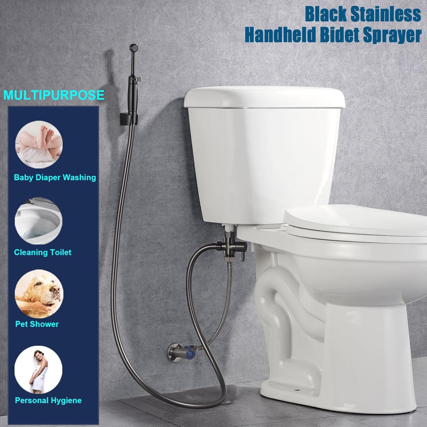 SonTiy Handheld Bidet Sprayer for Toilet, All Metal Cloth Diaper Toilet Sprayer Bidet Attachment with Backflow Preventer, Adjustable Water Jet Spray, 7.2" Brass Hand Held Bidet Wand, Chrome