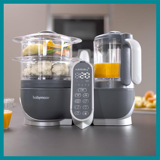 Babymoov Duo Meal Station 6-in-1: Multi-Speed Baby Food Maker, Steamer & Puree Blender, Baby Food Processor that Warms & Defrosts, Bottle Sterilizer (Nutritionist Approved), Mineral Beige