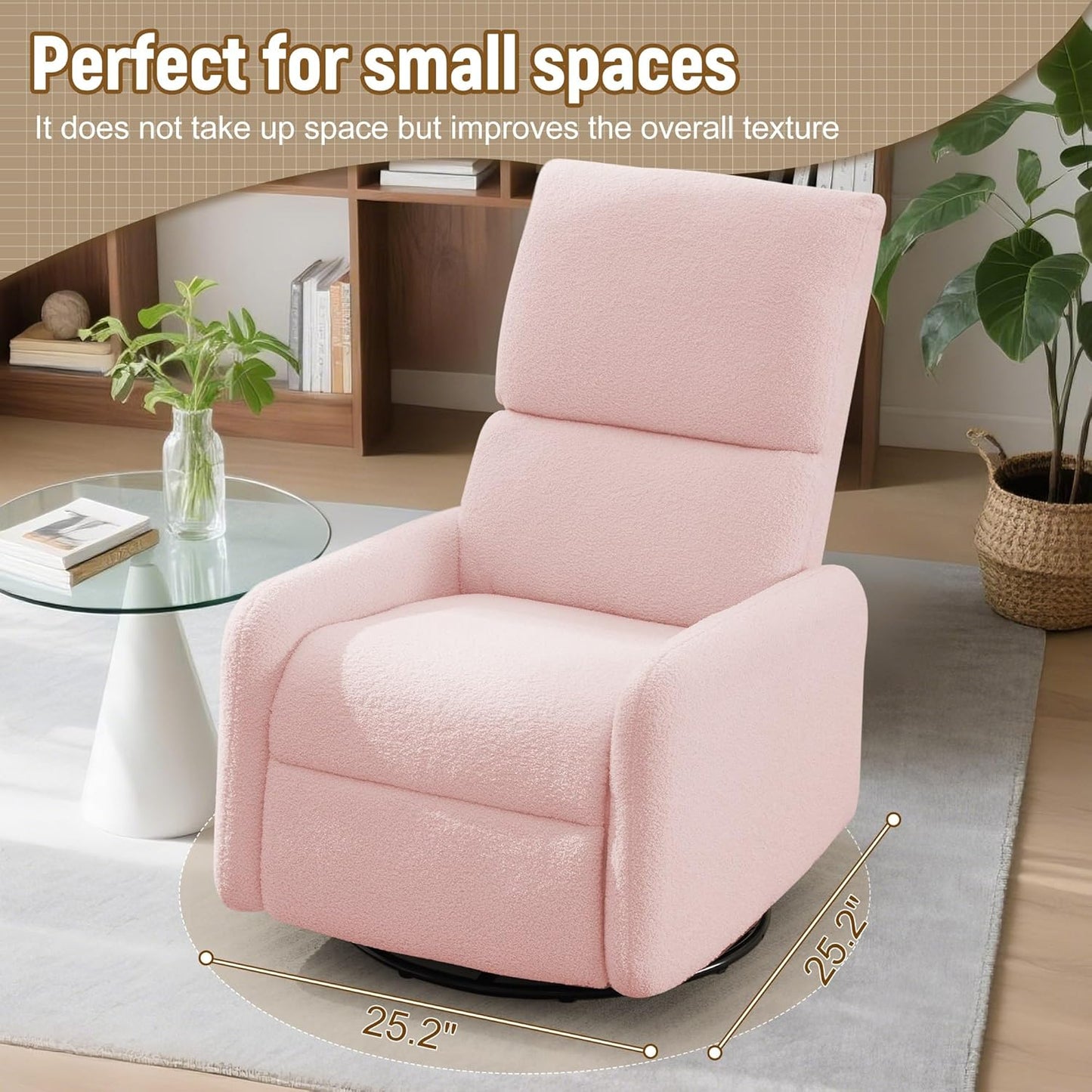 Korser 360° Rocking Chair, Nursery Rocker Chair with Side Pockets, Glider Nursing Chair with Steel Structure Base, Small Chair for Small Spaces, Sherpa Swivel Accent Chairs for Living Room, Nursing
