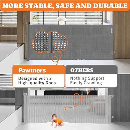 Upgrade 71" Retractable Baby Gates with Reinforced Strips, 41" Tall Retractable Gate Indoor for Baby and Pet, Outdoor Dog Gates for Stairs, Doorways, Hallways-Grey