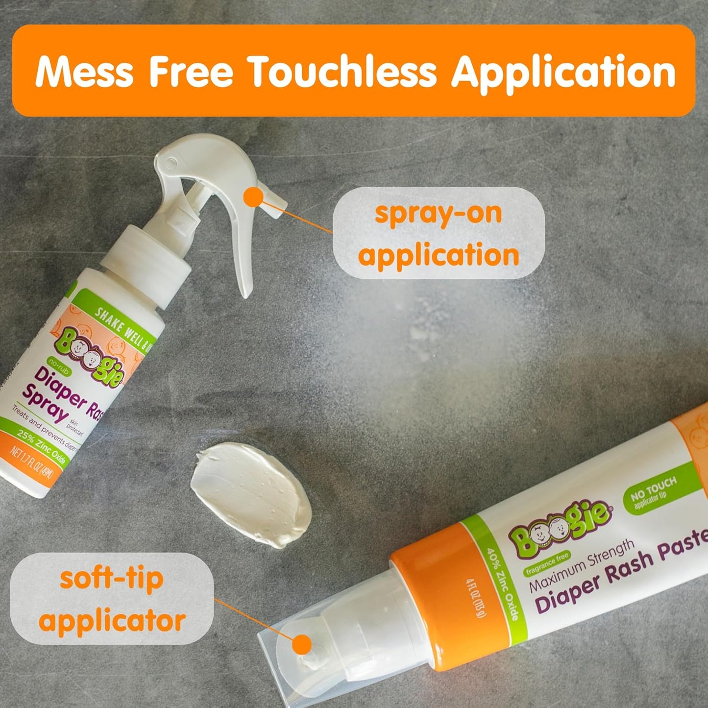 Boogie Diaper Rash Cream Spray for Baby, Travel Friendly No-Rub Touch Free Application for Sensitive Skin, Over 200 Sprays per Bottle, 1.7 oz (Pack of 1)