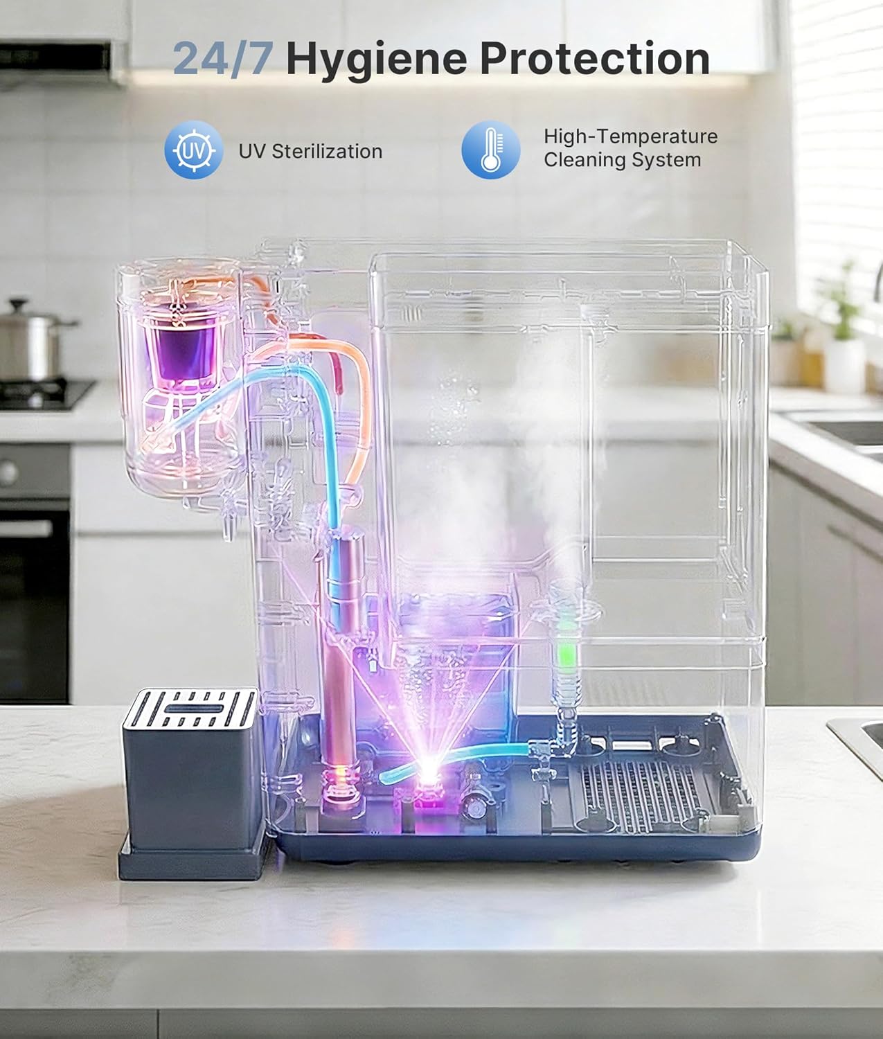 3-in-1 Water Dispenser with Ice Maker – Compact Coffee Brewer, K-Cup® Pod Compatible, Hot/Cold/Warm Water, Adjustable Water Volume, Bullet Ice Ready in 8–12 Minutes, for Home & Office