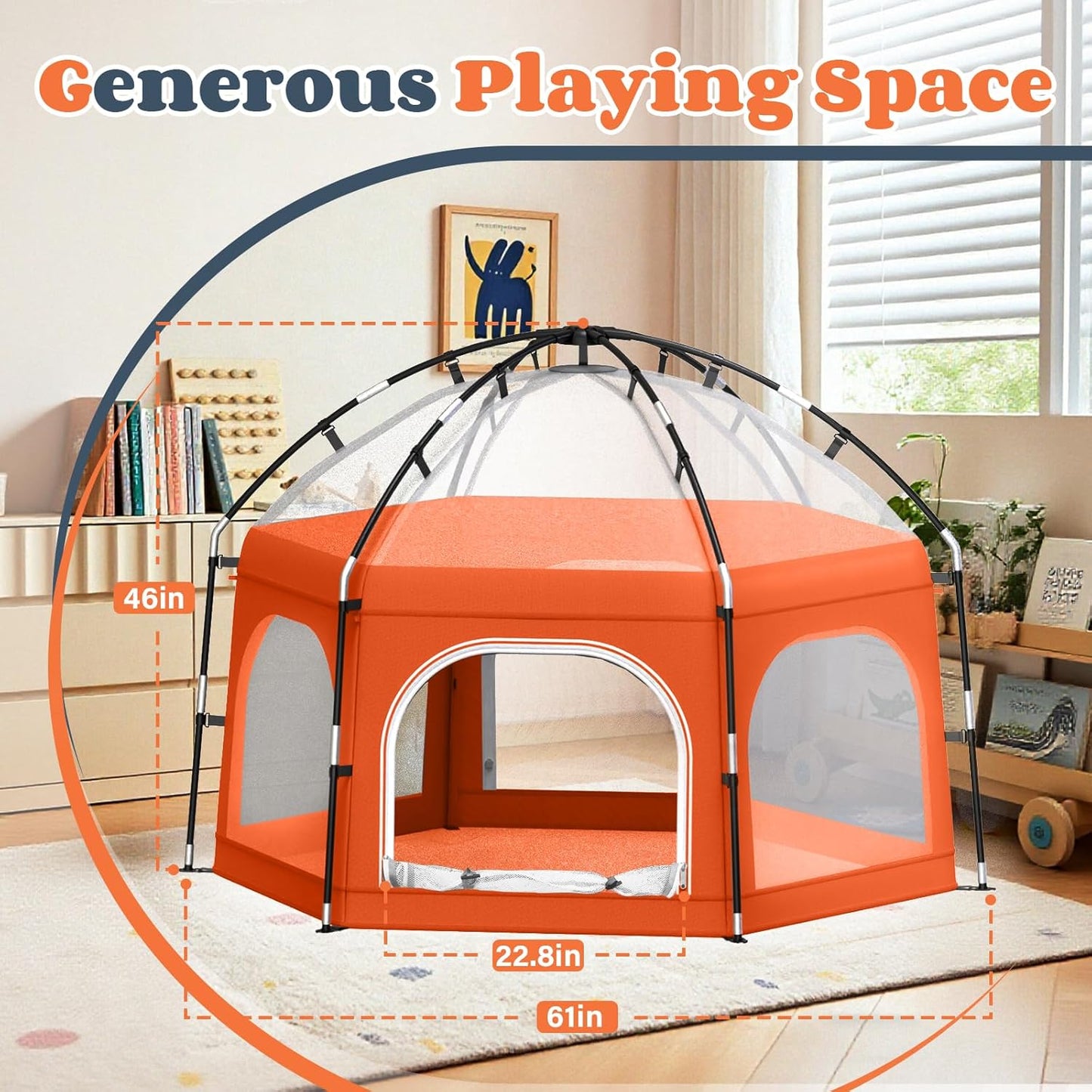 Baby Playpen with Canopy, Portable Outdoor & Indoor Baby Beach Tent for Babies and Toddlers, Foldable Play Yard with Mosquito Net, Travel Play Yard Includes Sand Stakes & Carry Bag