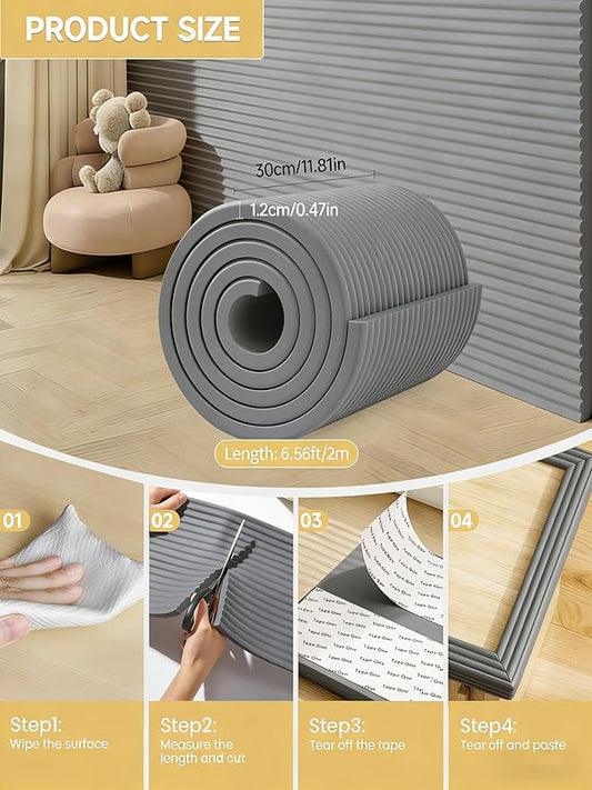 11.8''W Extra-Wide Edge Protector, 6.56FT 0.47''Th Baby Proofing Corner Guards, Safety Furniture Bumper, Pre-Taped, Thick Soft Rubber Foam Padding for Fireplace Table Stair Cabinet (Grey)