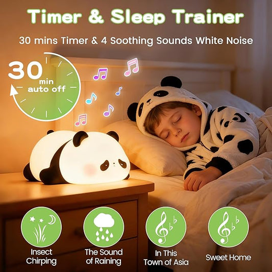 Cute Panda Night Light with White Noise, Sound Machine for Baby Sleeping Aid ,Toddler Sleep Trainer 4 Soothing Sleep Sounds,Timer/Dimmable Nursery Silicone Night Light, Cute Gifts for Kids Boys/Girls