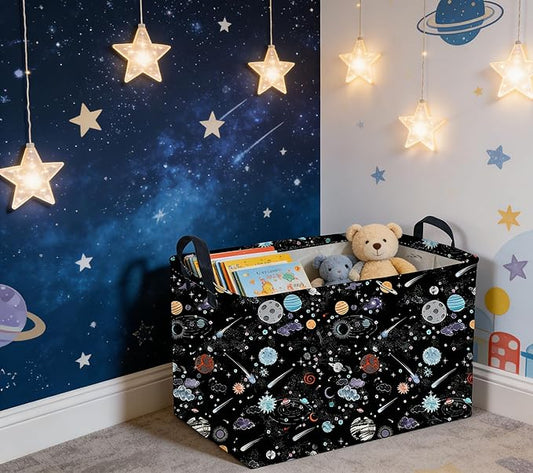 Sanjiaofeng Rectangular Moon and Stars Basket Waterproof Foldable Kids Laundry Basket Baby Baskets for Boys and Girls Cute Toy Storage Organizer Bin Star Room Decor(Starry Sky)