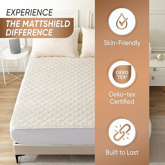 Luxury Quilted Organic Cotton Mattress Protector Queen Size - Premium 380 GSM Waterproof & Breathable Pad - Deep Pocket Fitted Cover - Soft & Silent Protection