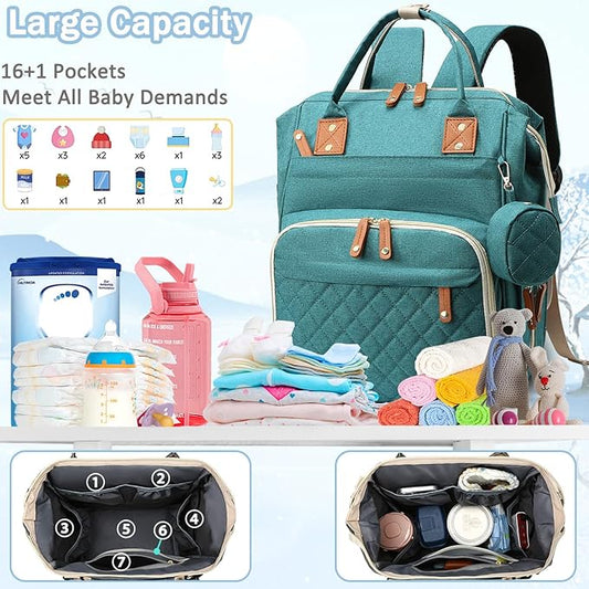 SHITIESHOU Diaper Bag Backpack Baby Bag, Baby Girl Boy Diaper Bag for Dad Mom with Pad, 16 Pockets, Pacifier Case, Large Diaper Bags Unisex for Travel (Green)