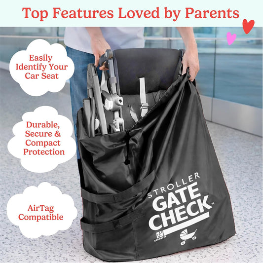 J.L. Childress Gate Check Bag for Single & Some Double Strollers - Travel Bag for Airplane, Fits Most Standard Baby Strollers, Airport Accessories for Gate Check, Flying Essentials - Red
