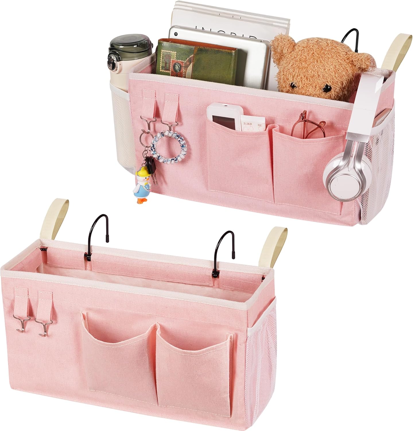 Loghot Bedside Caddy/Bedside Storage Bag Hanging Organizer for Bunk and Hospital Beds,Dorm Rooms Bed Rails,Can be Placed Glasses,Books,Mobile Phones,Keys (White)