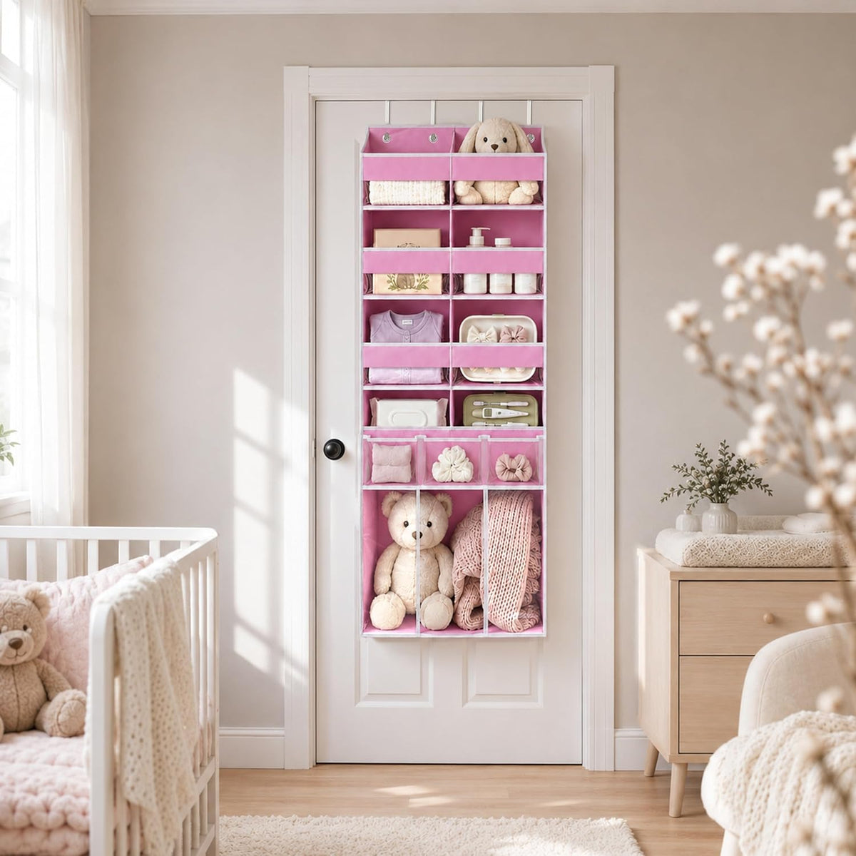 Extra Large Over The Door Organizer with Clear Pockets - 8 Compartments & XL Bottom Storage, Heavy-Duty Hanging Organizer for Bathroom, Bedroom, Closet (57 Inch Height).