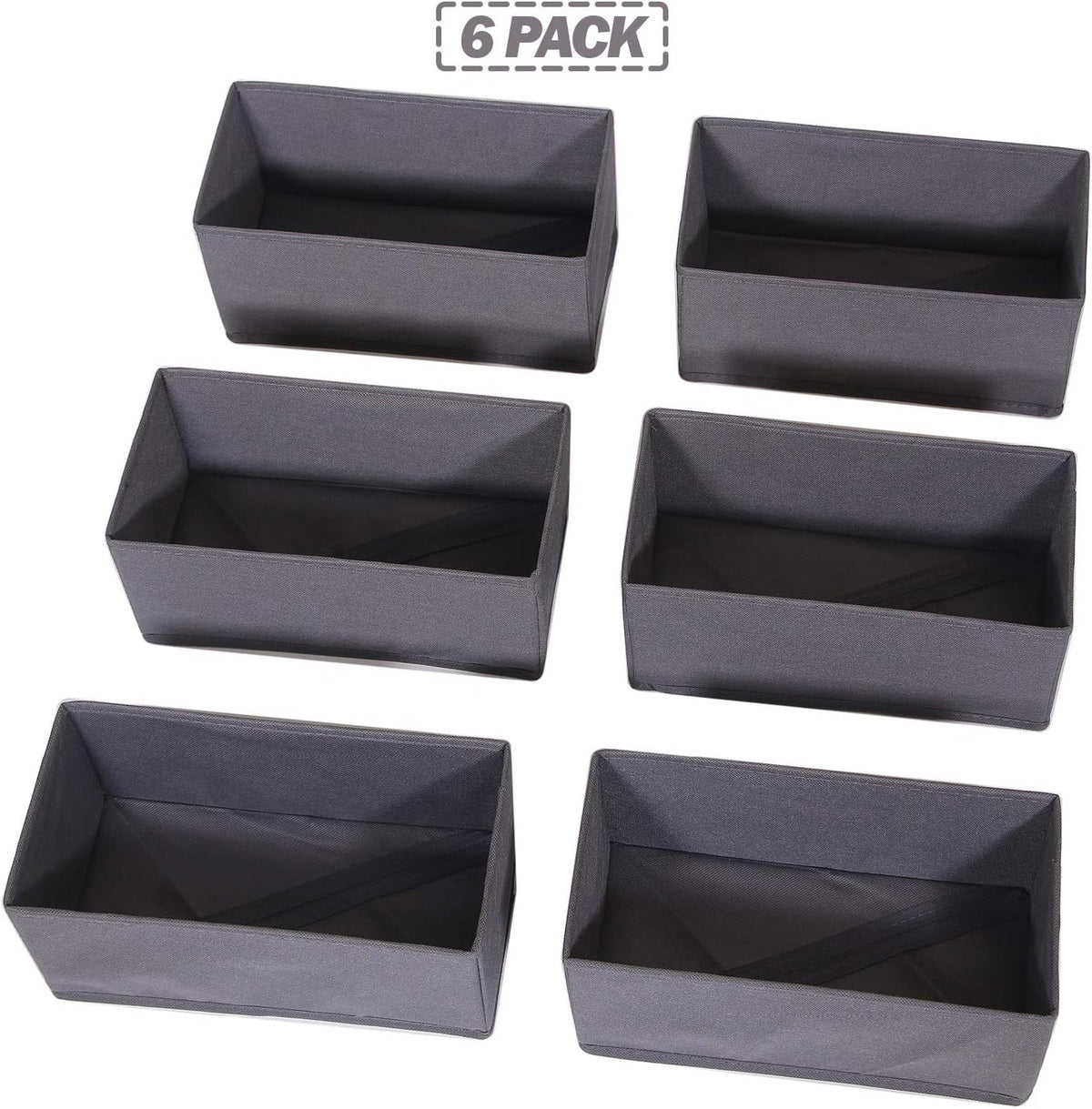 6 Pack Foldable Cloth Storage Box Closet Dresser Drawer Organizer Divider Fabric Baskets Bins Containers for Clothes Underwear Bras Socks Lingerie Clothing, Dark Grey 060