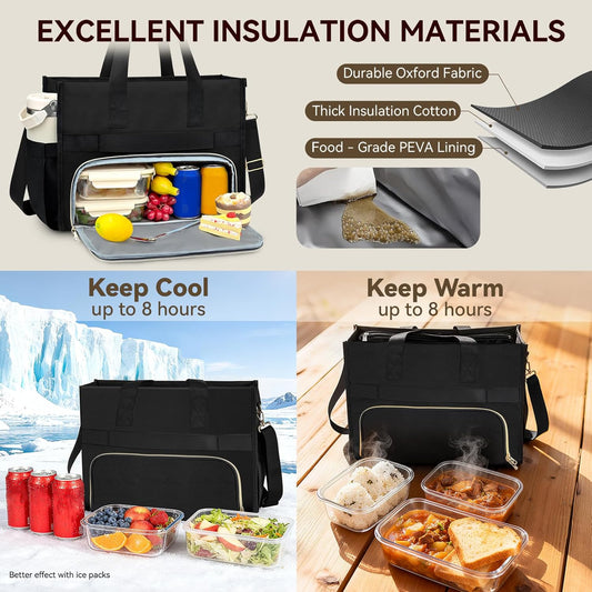 Insulated Lunch Bag for Women, 15.6" Laptop Tote with Leakproof Cooler Compartment for Nurse Teacher Work Office and Outdoor