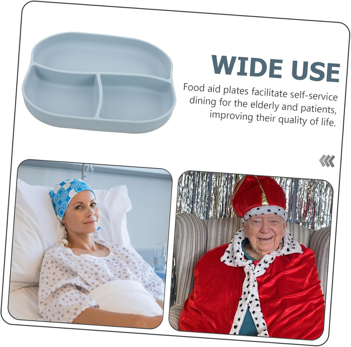 Food Grade Silicone Suction Cup Food Eating Plate for Elderly and Patients Divided Non Slip Suction Base and Portable Home Dining Tableware