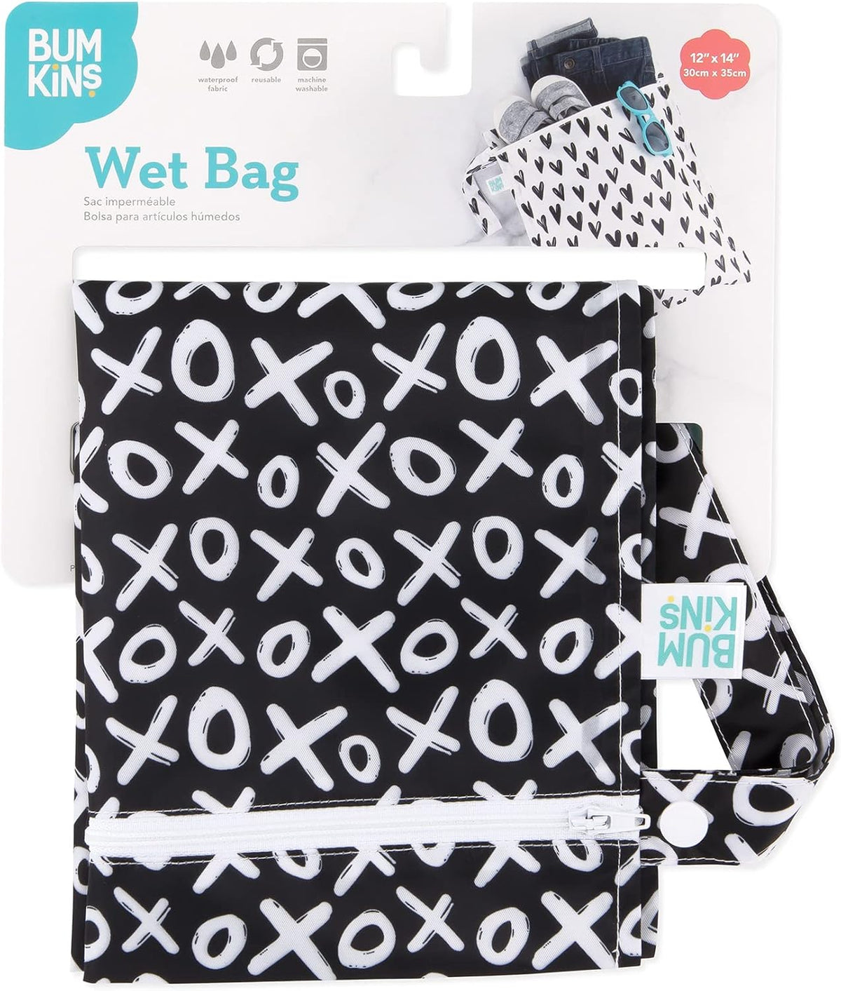 Larger Waterproof Wet Bag - For Baby, Travel, Swim Suit, Cloth Diapers, Pump Parts, Pool, Gym, Toiletry, Strap to Stroller - Reusable & Easy to Clean - 2pk - Beige & Pink Check