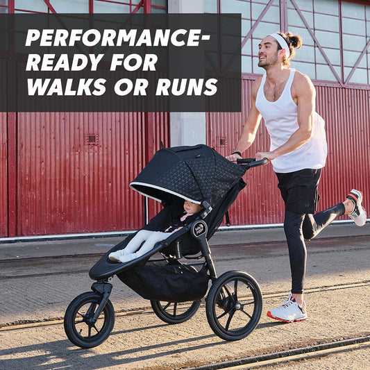 ® Summit X3 3-Wheel Jogging Stroller with Hand Brake, Baby Stroller with One-Hand Compact Fold, All-Wheel Suspension for Running, Jogging, and Everyday Outings, Midnight Black